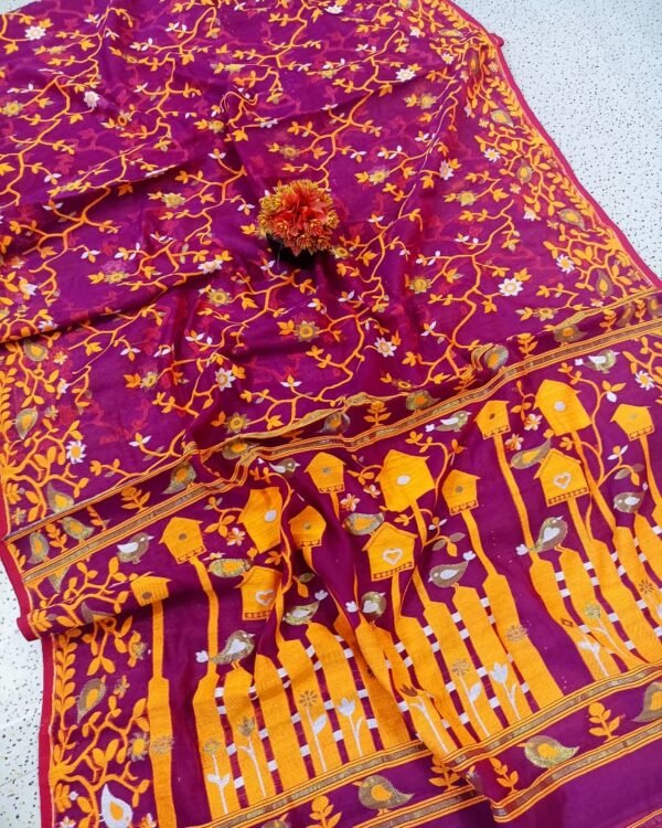 Ghar Pakhi Soft Majenda Jamdani Saree