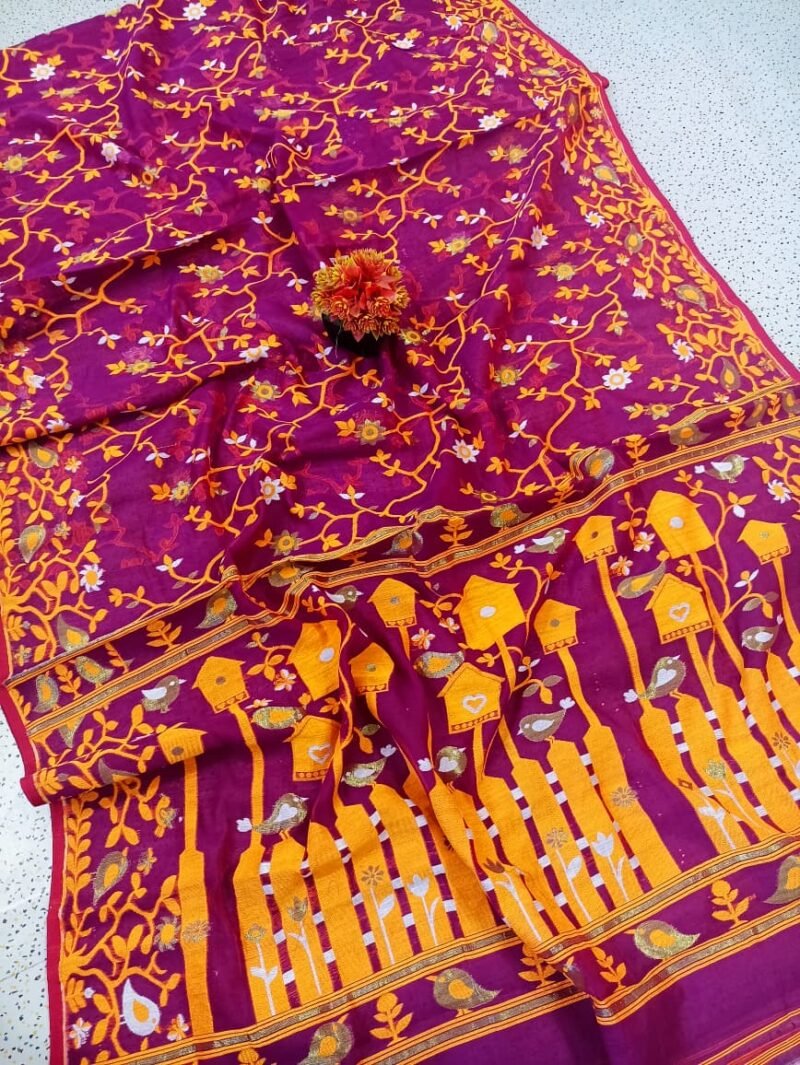 Ghar Pakhi Soft Majenda Jamdani Saree