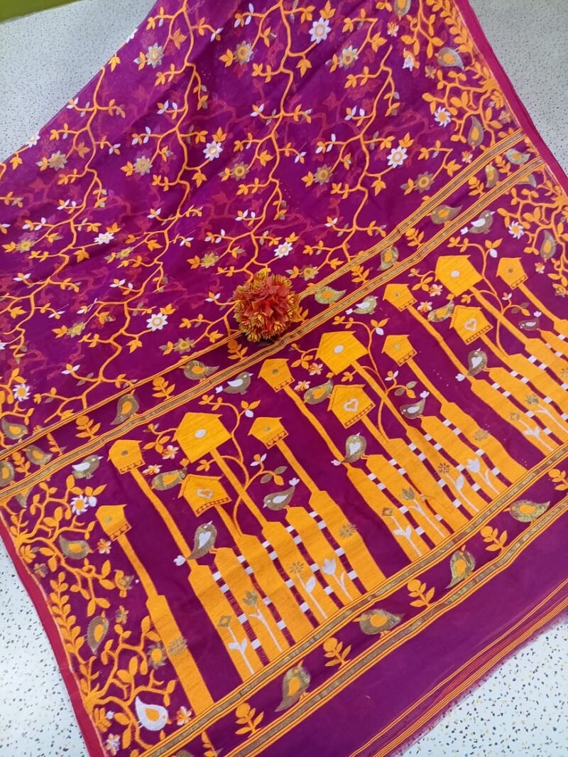 Ghar Pakhi Soft Majenda Jamdani Saree - Image 2