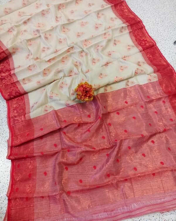 Shiuli Soft Tasor Red Jori Jamdani Saree