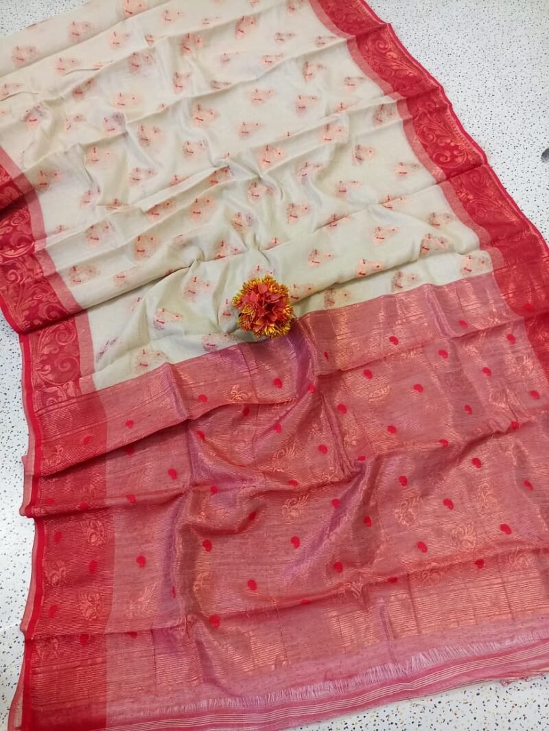 Shiuli Soft Tasor Red Jori Jamdani Saree