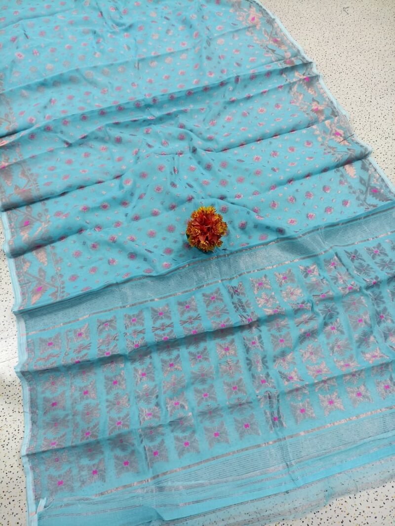 Jori Handloom Sky Blue Soft Jamdani Saree
