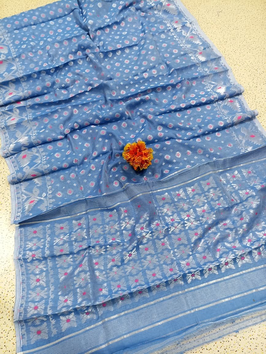 Jori Handloom Blue Soft Jamdani Saree