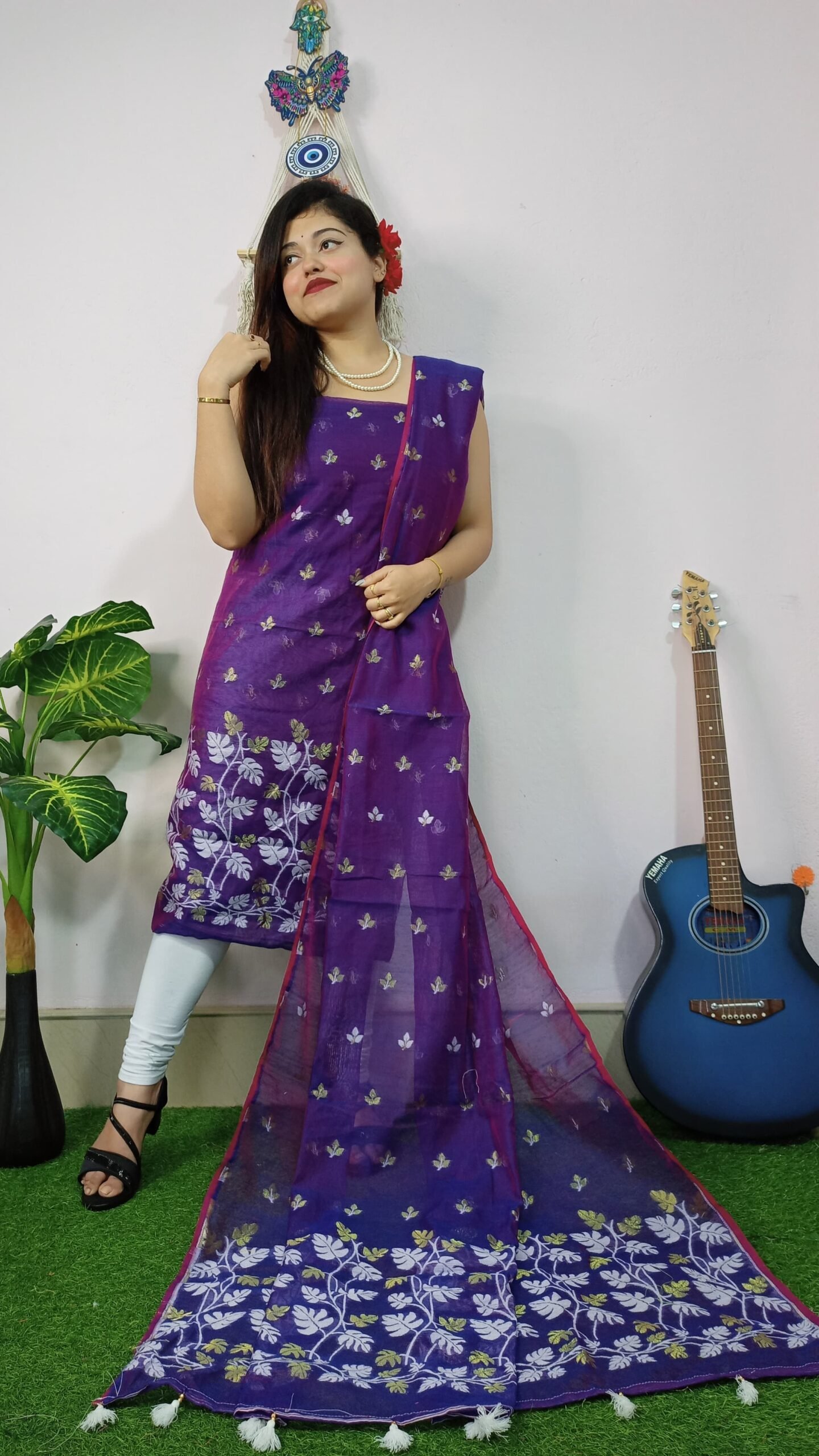 Money Planet Duel Tone Cotton Unstitched Jamdani Suit Set
