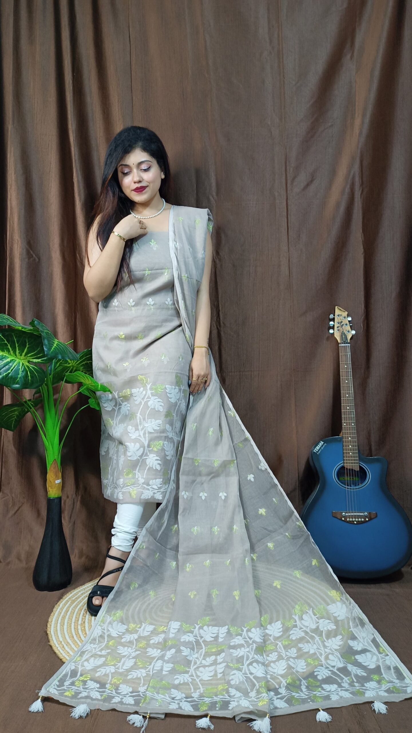 Money Planet Slet Cotton Unstitched Jamdani Suit Set