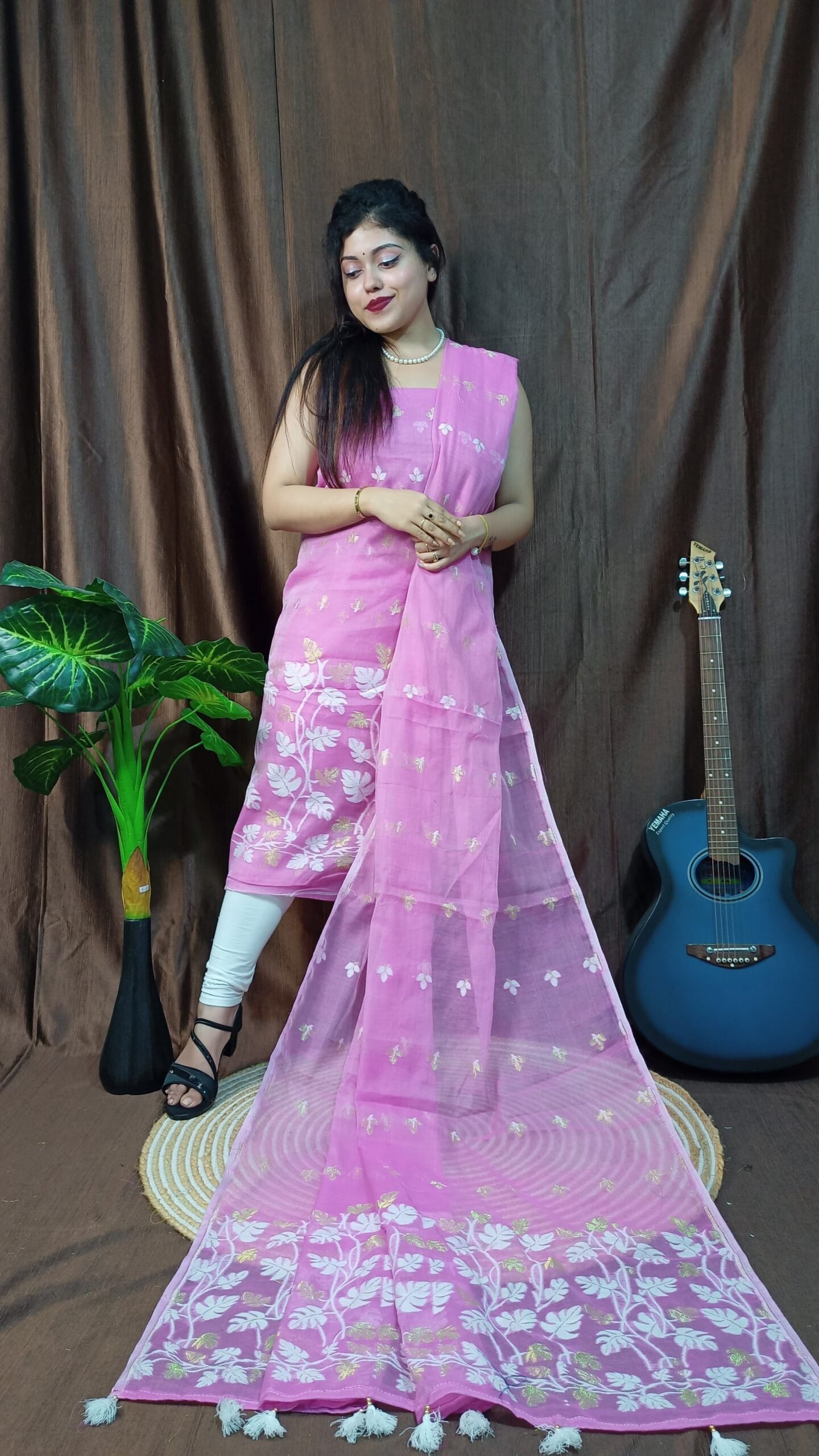 Money Planet Lavender Cotton Unstitched Jamdani Suit Set