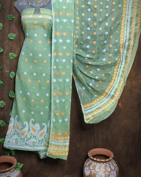 Kolka Olive Unstitched Jamdani Kurti Set