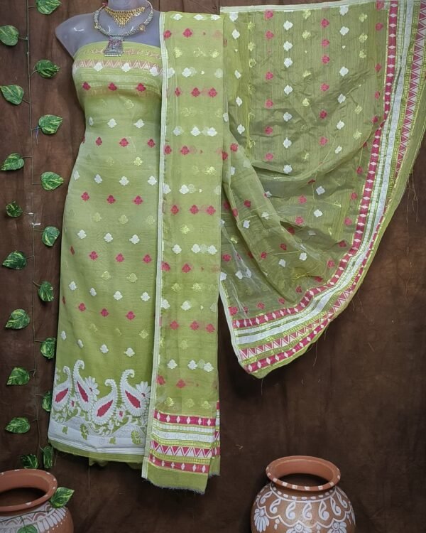 Kolka Pasta Unstitched Jamdani Kurti Set