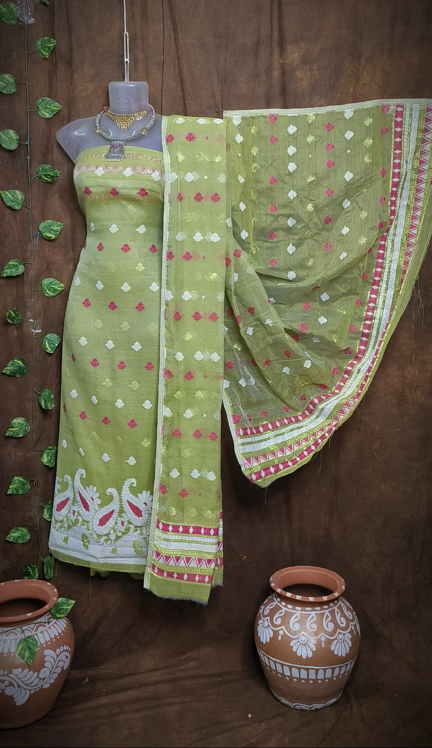 Kolka Pasta Unstitched Jamdani Kurti Set