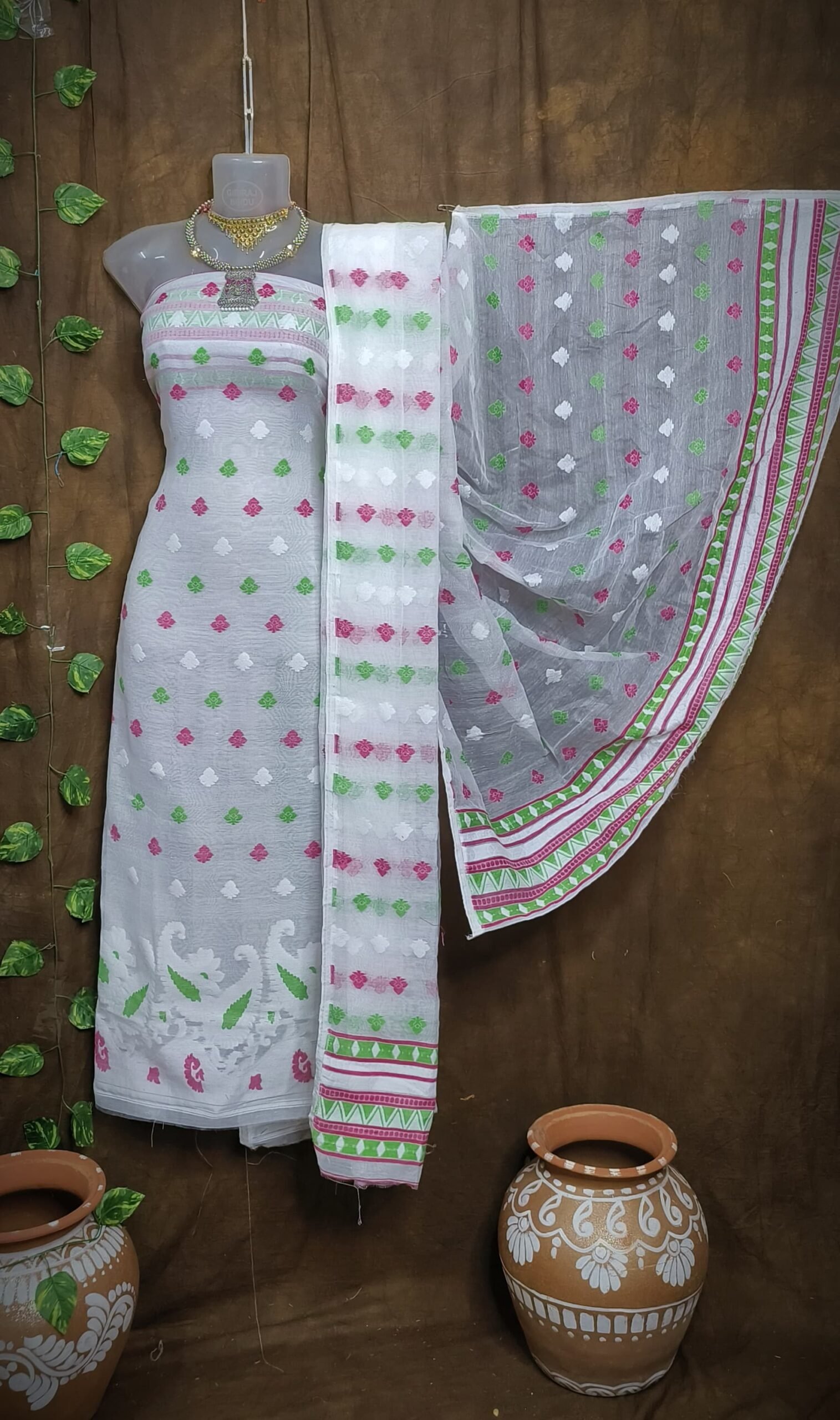 Kolka Grey Unstitched Jamdani Kurti Set