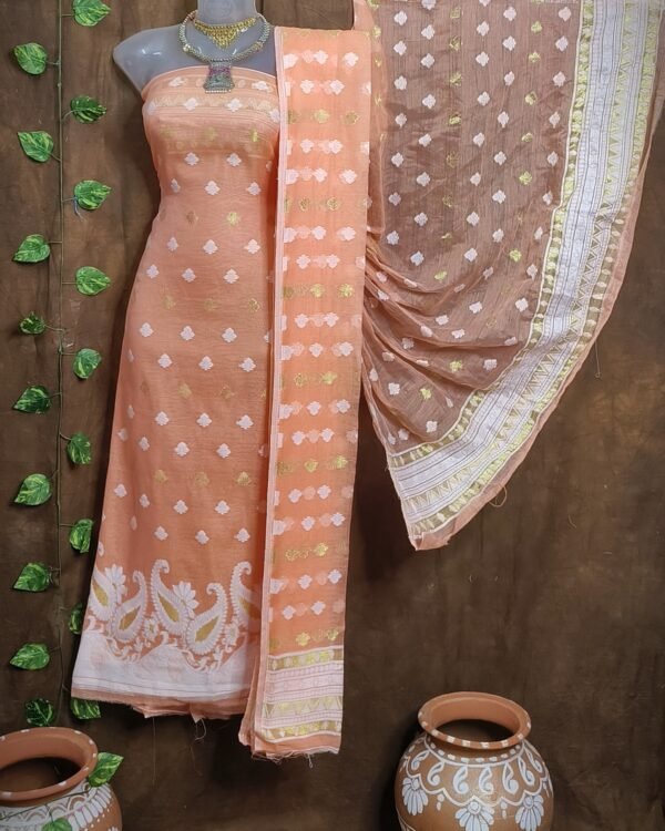 Kolka Peach Unstitched Jamdani Kurti Set