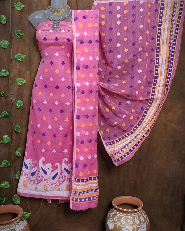 Kolka Pink Unstitched Jamdani Kurti Set