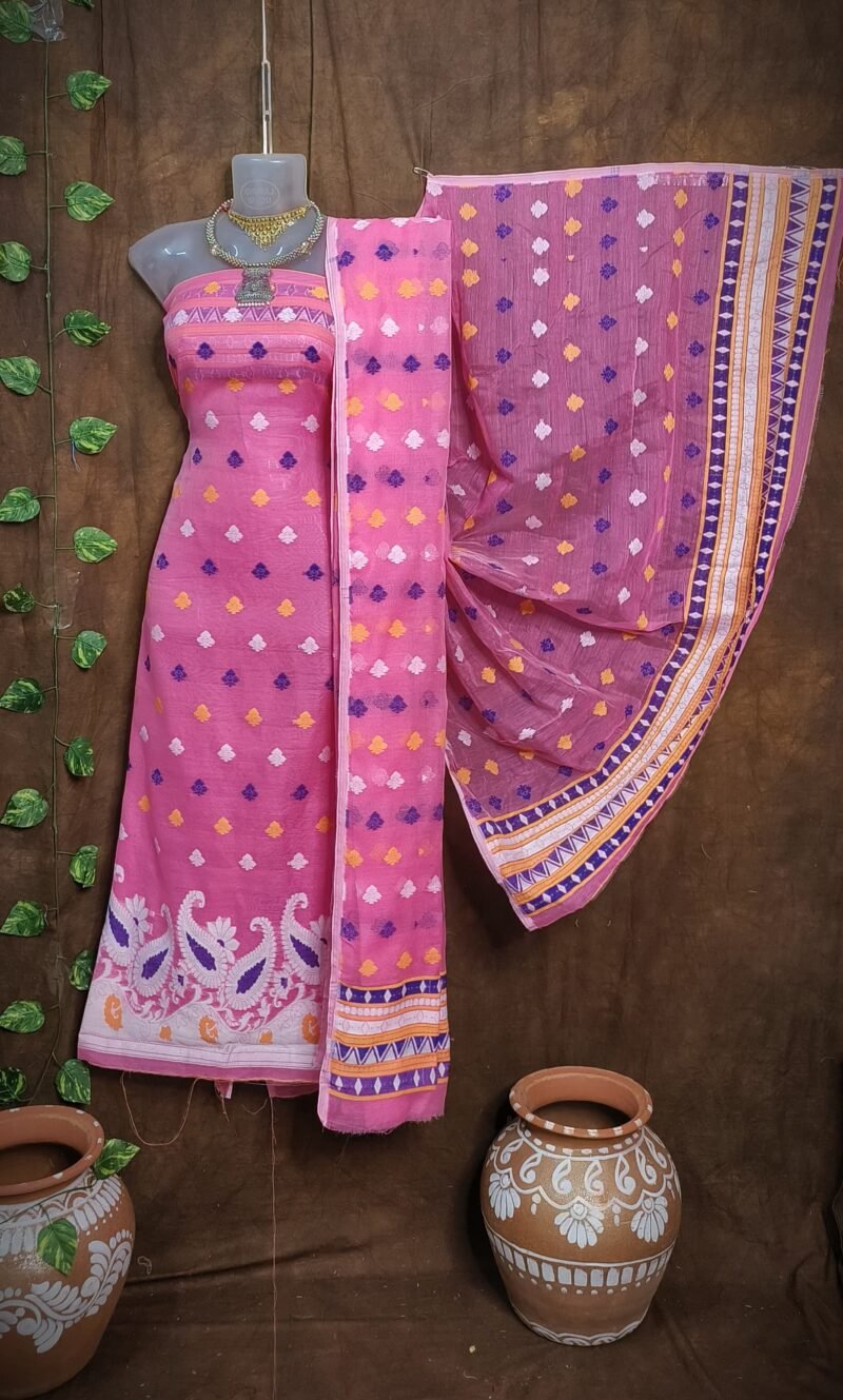 Kolka Pink Unstitched Jamdani Kurti Set