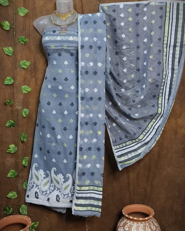 Kolka Grey Unstitched Jamdani Kurti Set