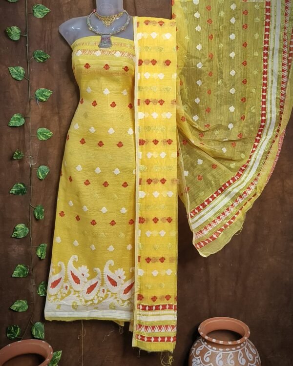 Kolka Yellow Unstitched Jamdani Kurti Set