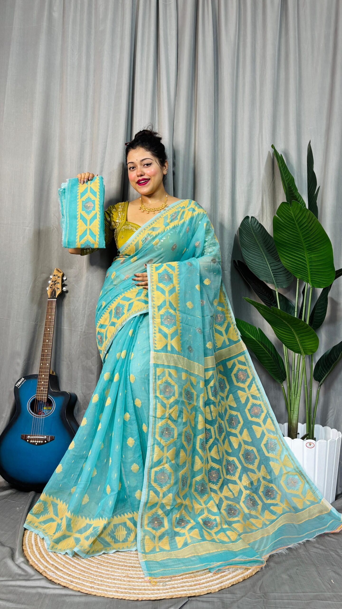 Borfi Soft Firoja Jamdani Saree - Image 2