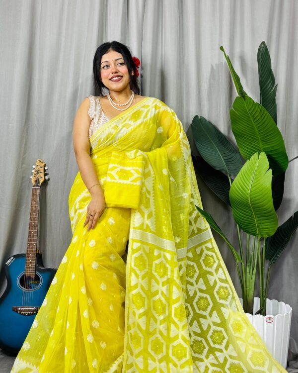 Borfi Soft Yellow Jamdani Saree