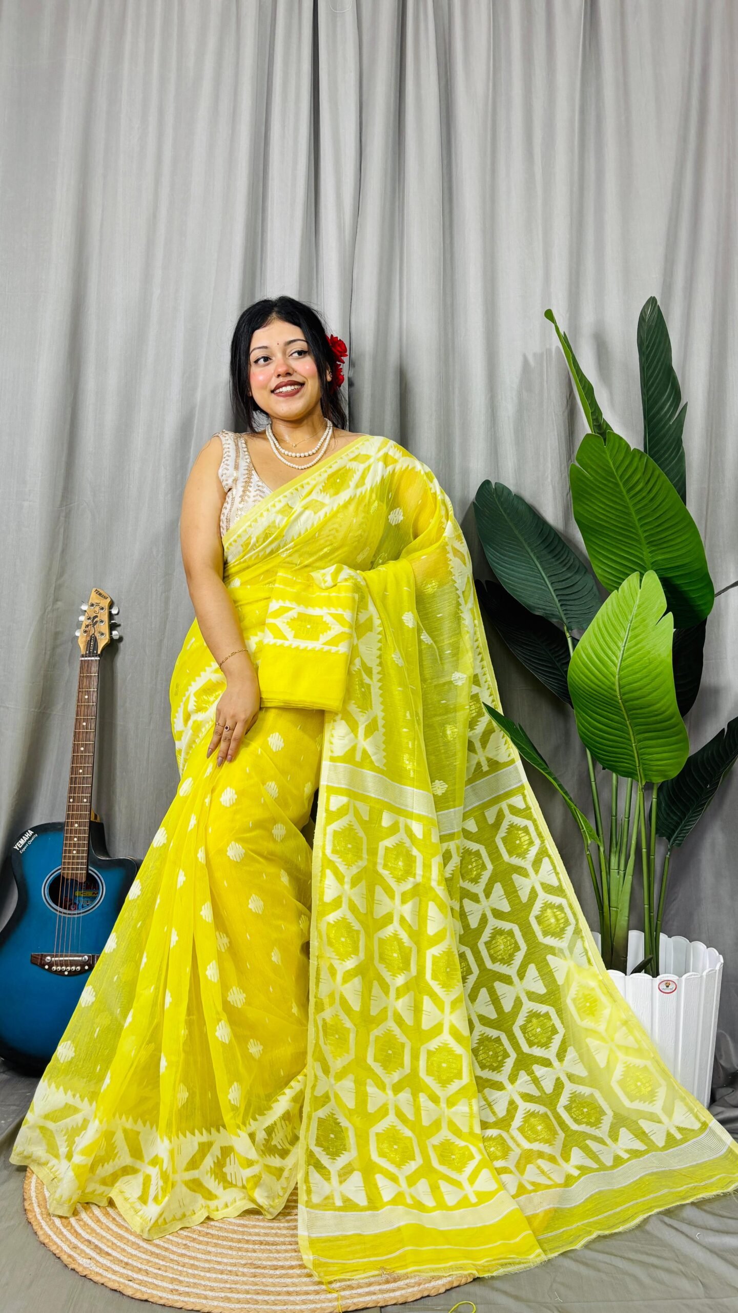 Borfi Soft Yellow Jamdani Saree