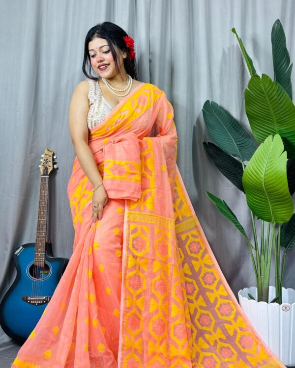 Borfi Soft Peach Jamdani Saree