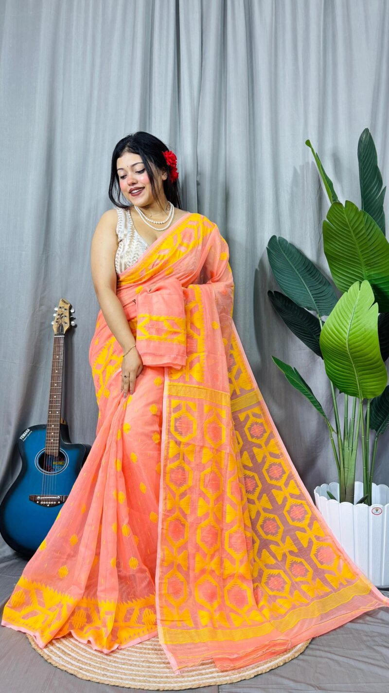 Borfi Soft Peach Jamdani Saree