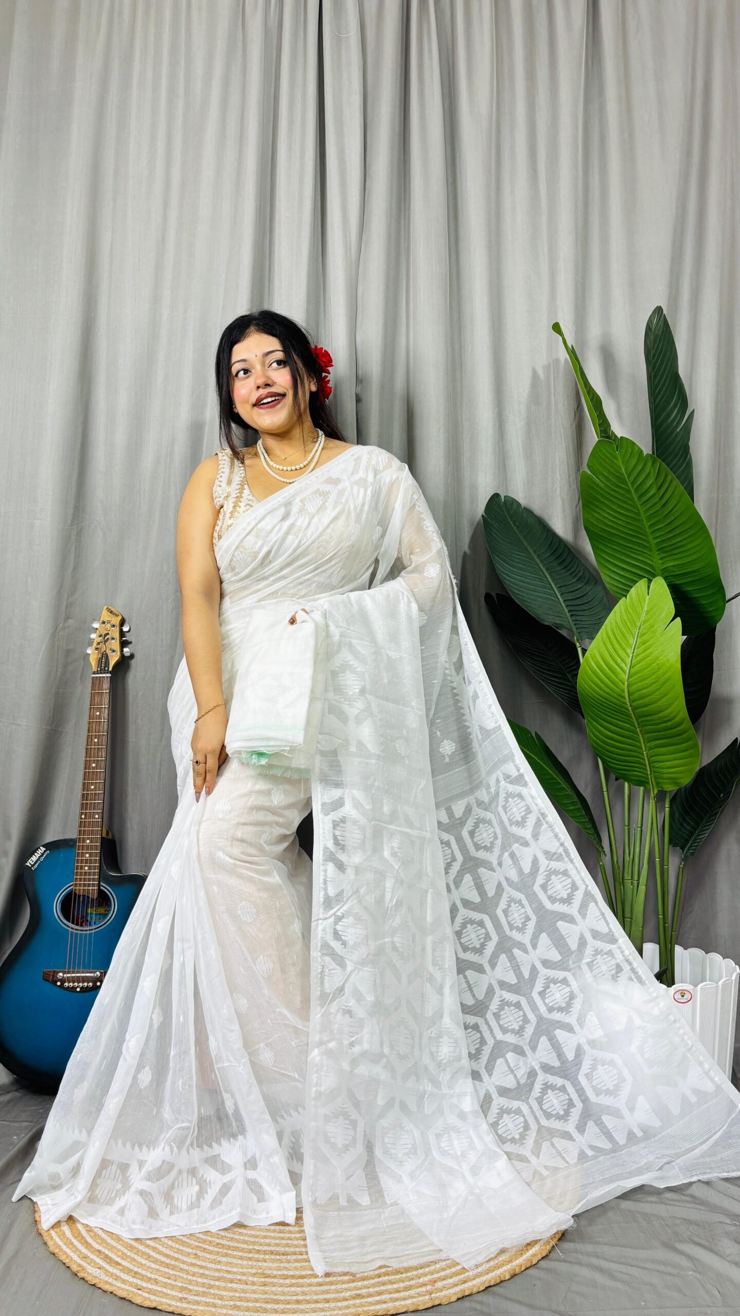 Borfi Soft White Jamdani Saree