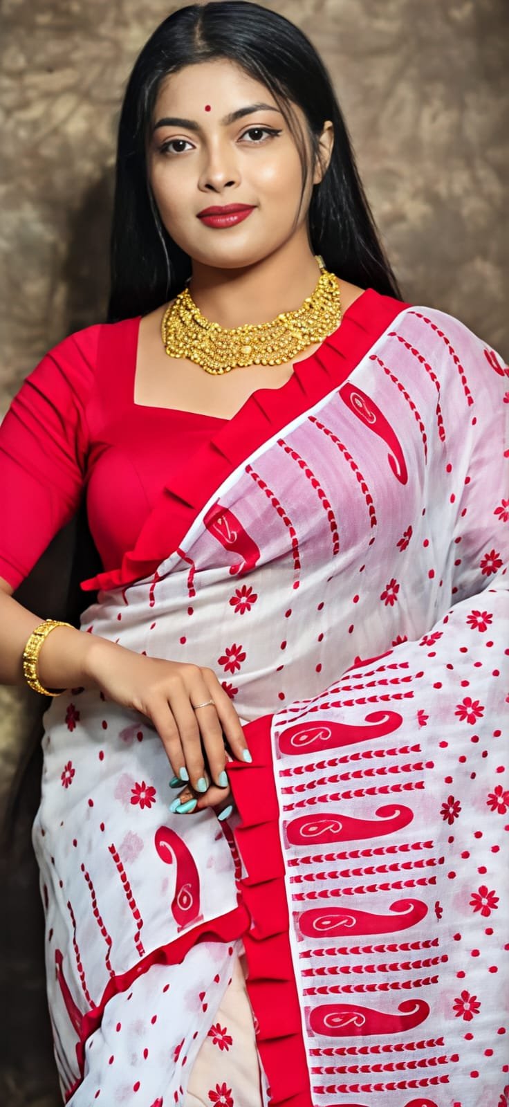Rafel White Red Soft Jamdani Saree - Image 4