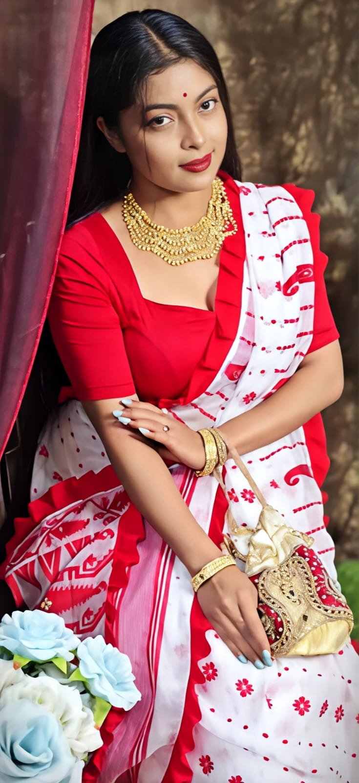 Rafel White Red Soft Jamdani Saree - Image 2