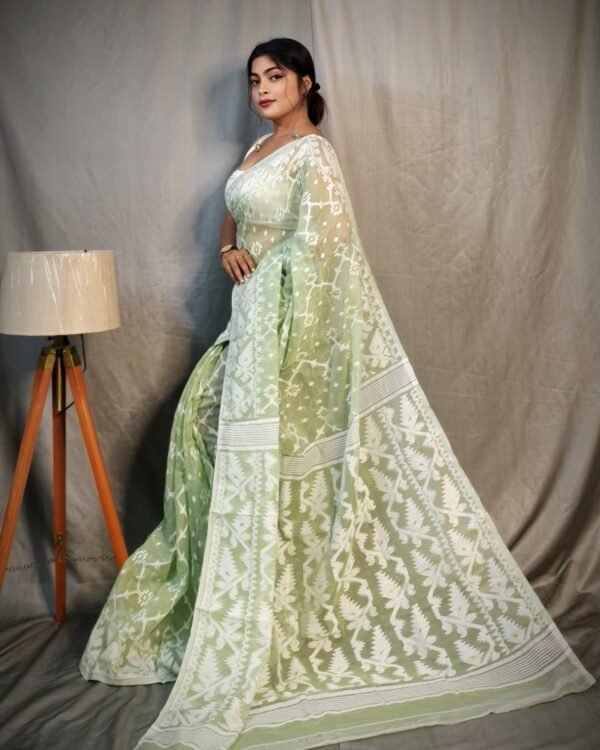 Jhumko Soft Olive Jamdani Saree