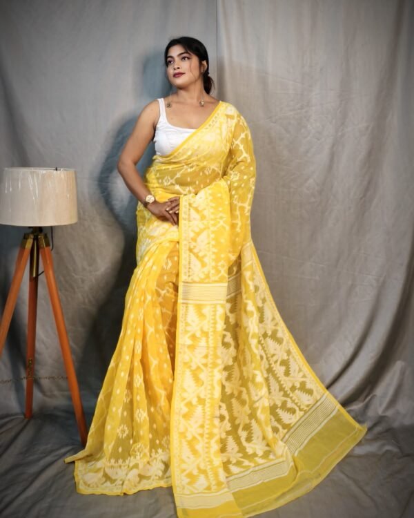 Jhumko Soft Yellow Jamdani Saree