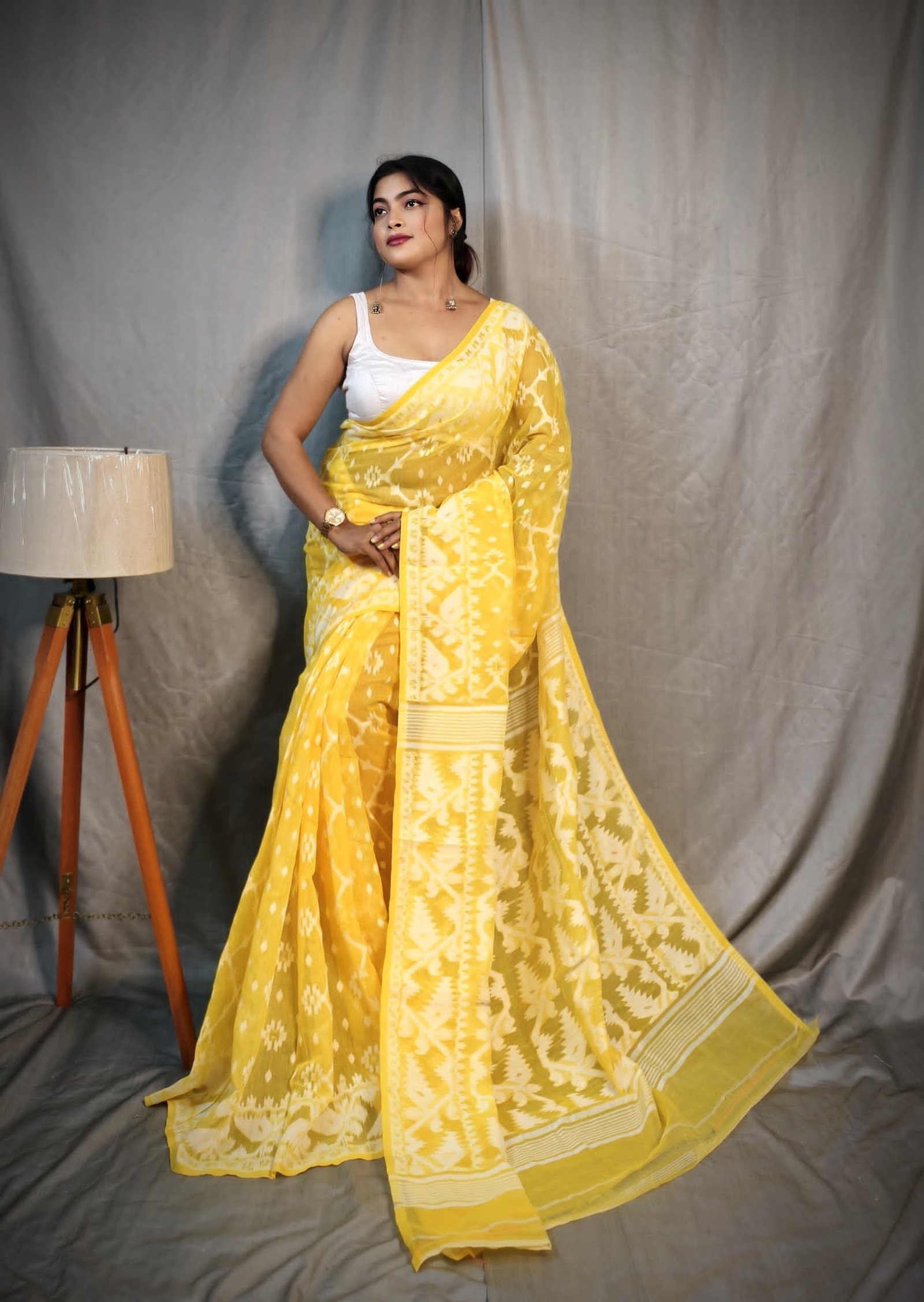 Jhumko Soft Yellow Jamdani Saree