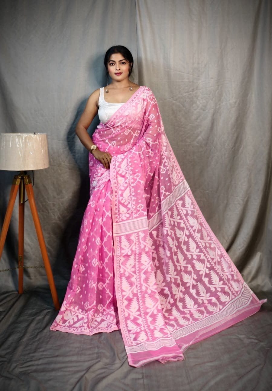 Jhumko Pink Soft Jamdani Saree