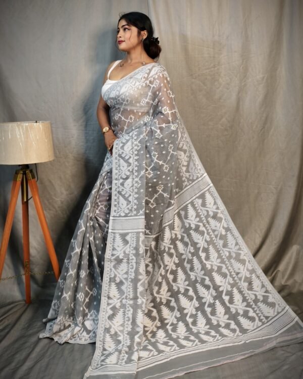 Jhumko Grey Soft Jamdani Saree
