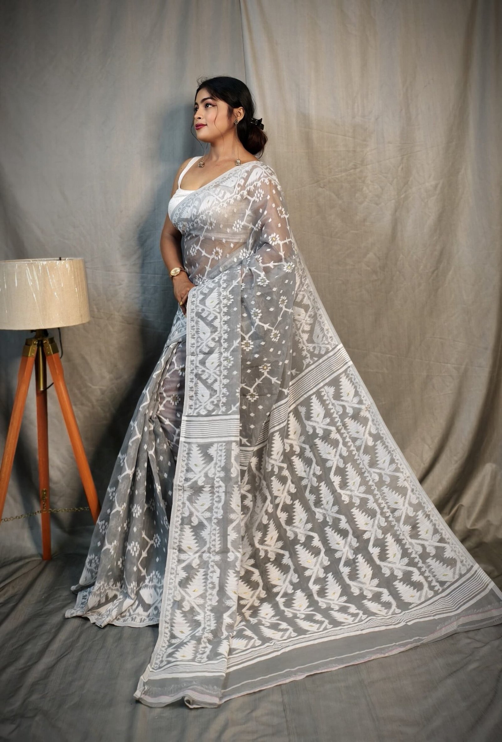 Jhumko Grey Soft Jamdani Saree