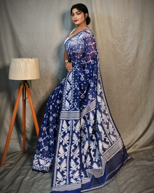 Jhumko Blue Soft Jamdani Saree