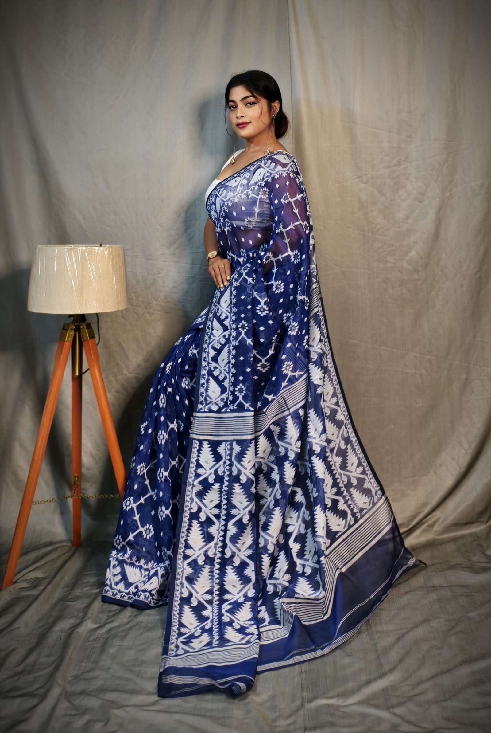 Jhumko Blue Soft Jamdani Saree