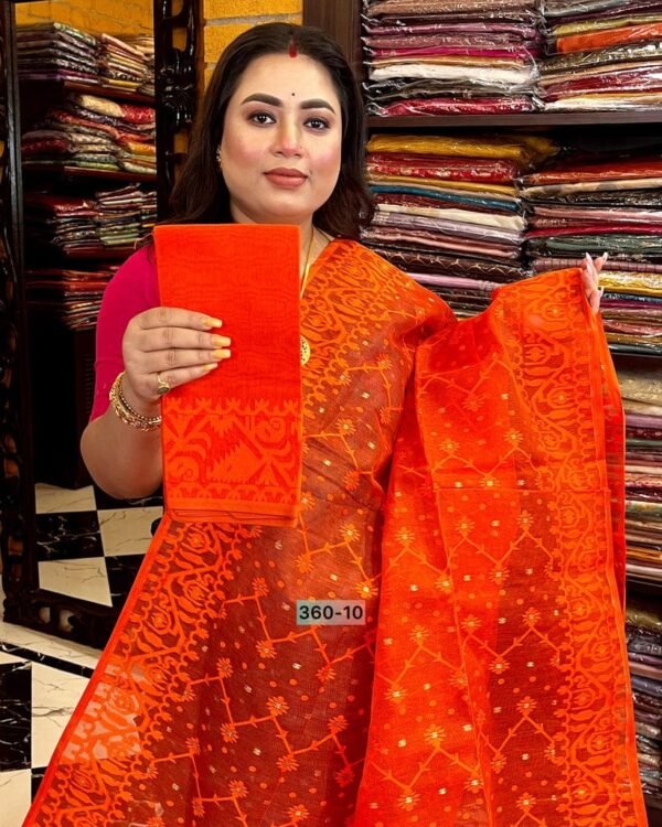 Jhumko Orange Soft Jamdani Saree