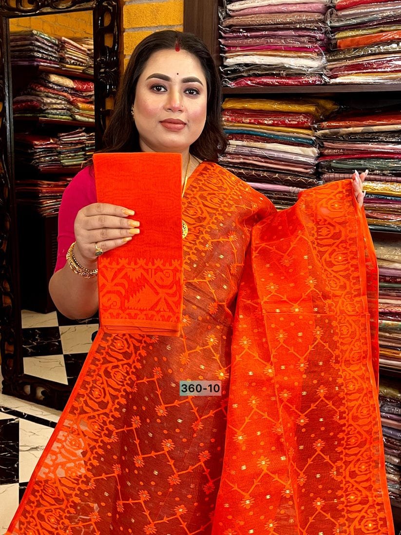 Jhumko Orange Soft Jamdani Saree