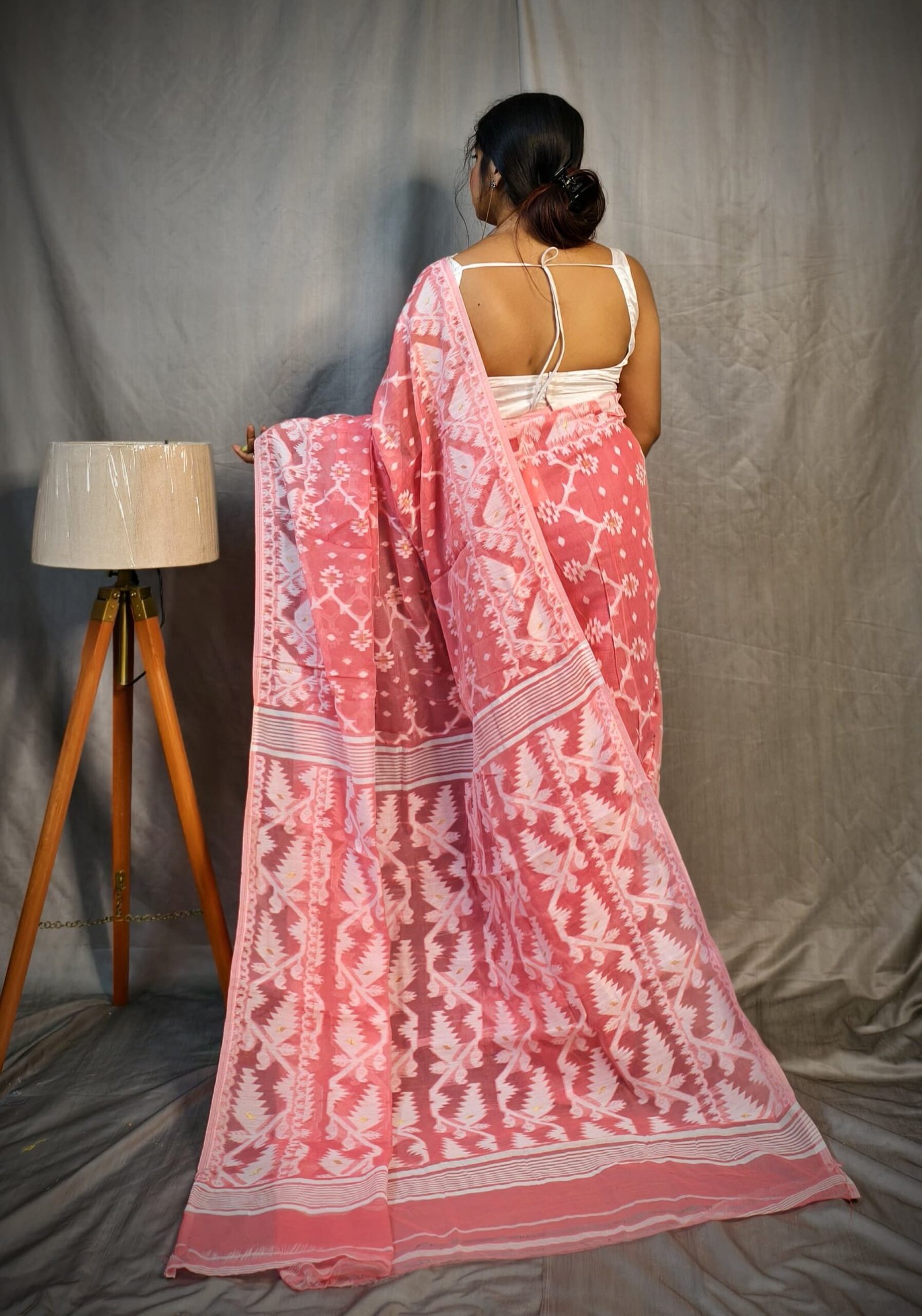 Jhumko Peach Soft Jamdani Saree - Image 2
