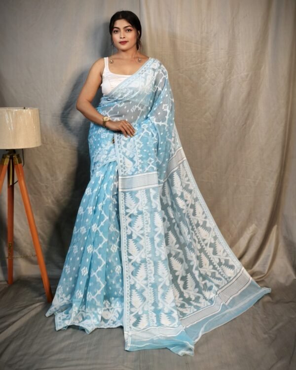 Jhumko Sky Blue Soft Jamdani Saree