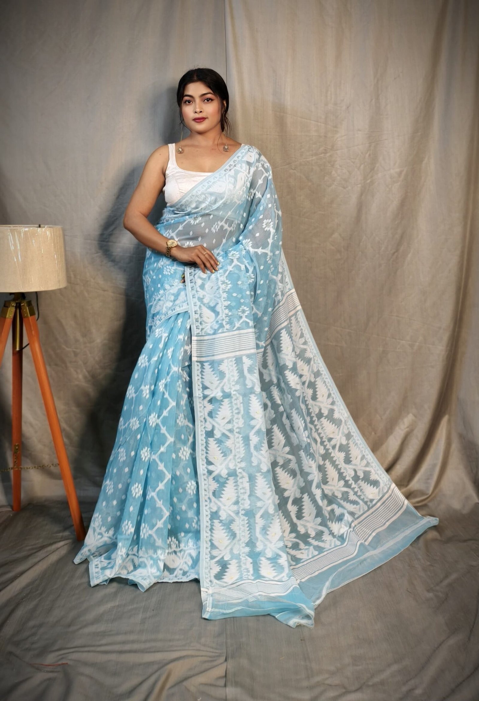 Jhumko Sky Blue Soft Jamdani Saree