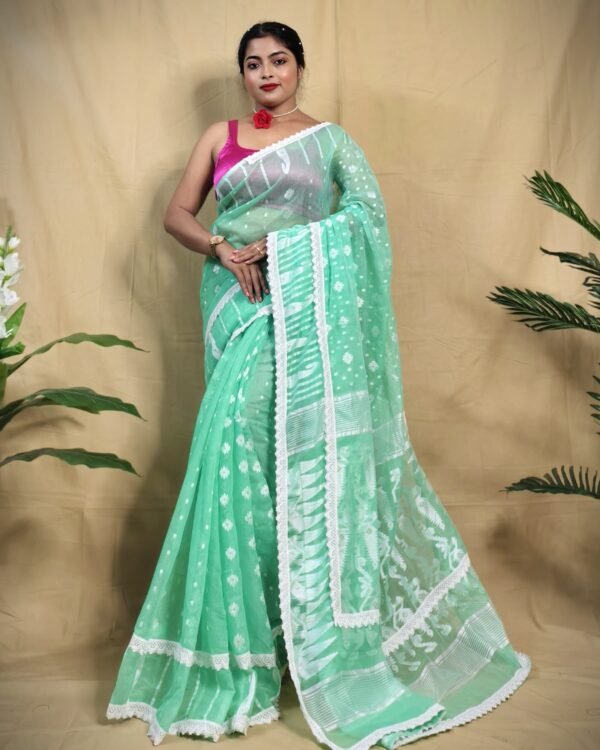 Rafel Firoja White Soft Jamdani Saree