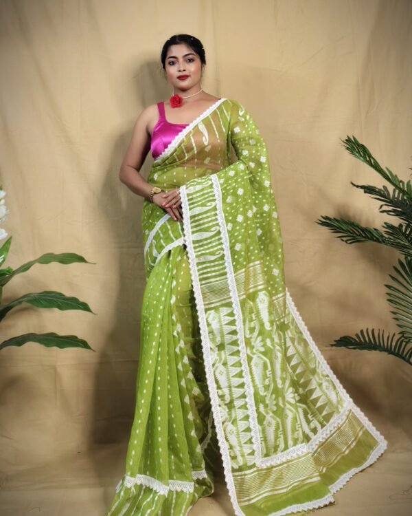 Rafel Pasta White Soft Jamdani Saree