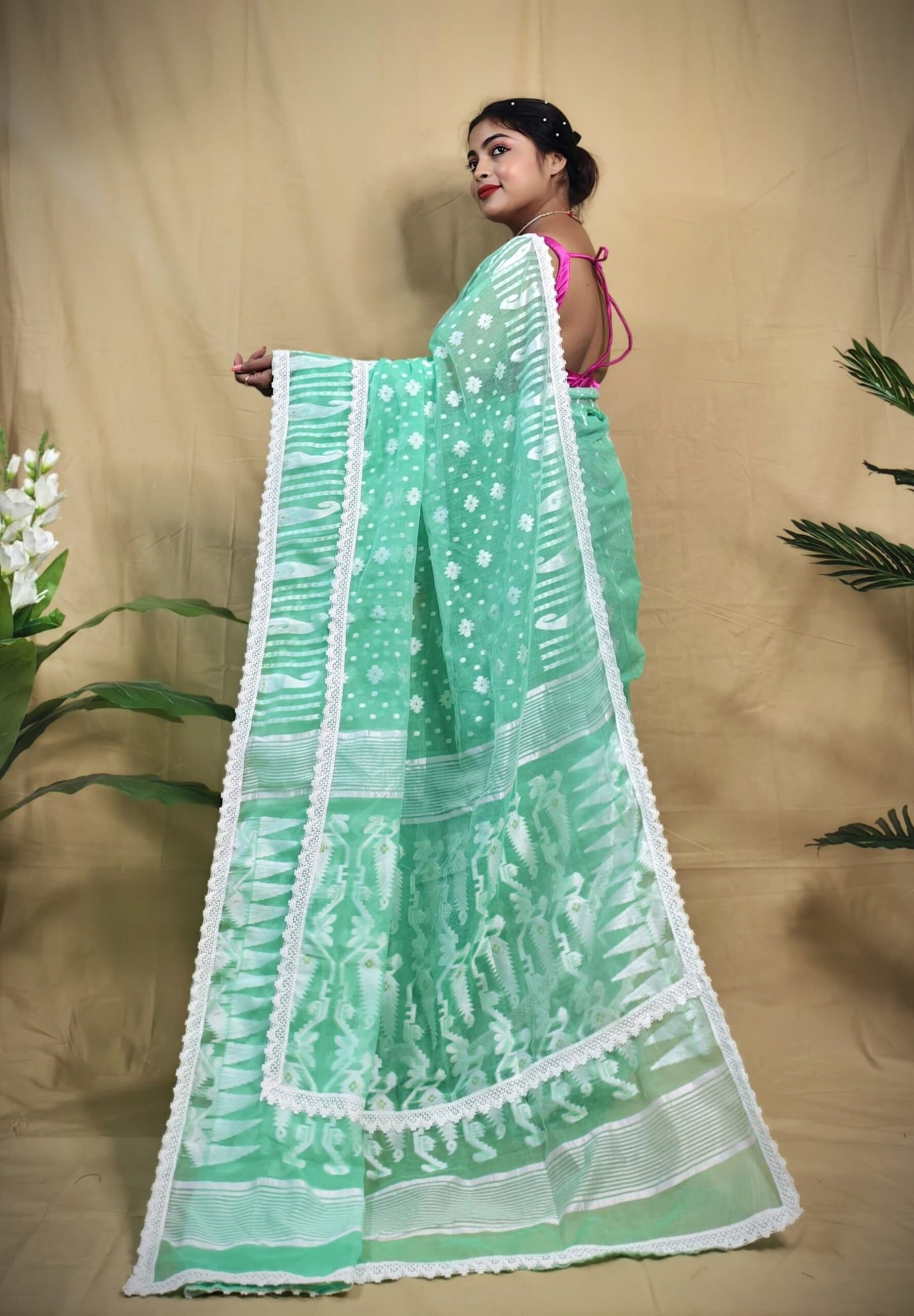 Rafel Firoja White Soft Jamdani Saree - Image 2