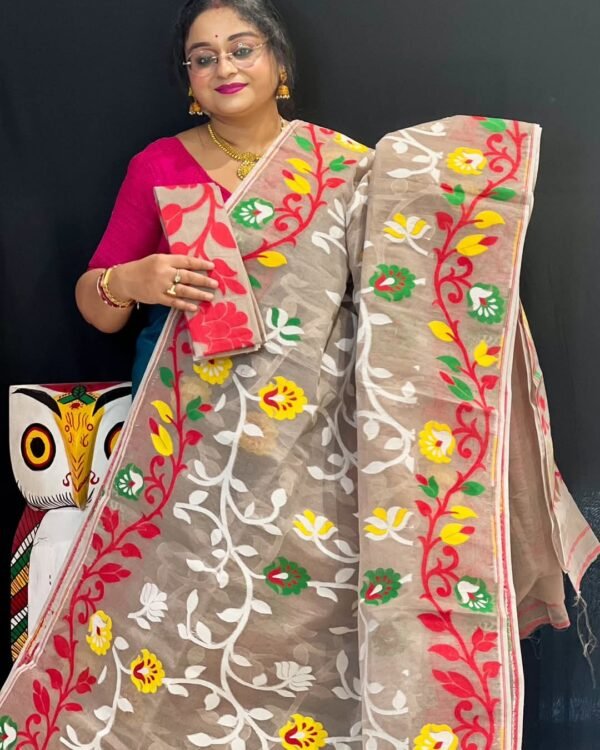 Tulip Soft Ghiya Red Jamdani Saree