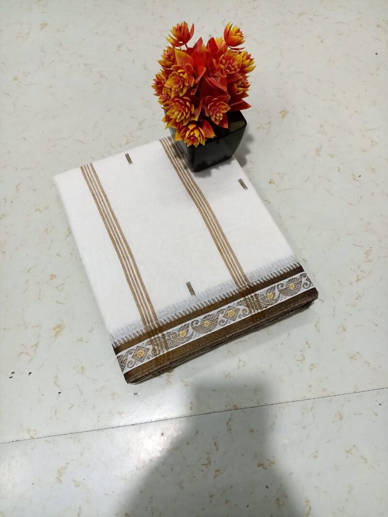 Tath Hand Waving White Brown Hard Inchi Par Saree - Image 3