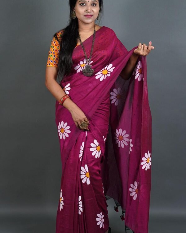 Flower Print Majenda Soft Cotton Saree