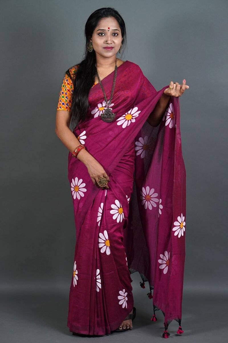 Flower Print Majenda Soft Cotton Saree