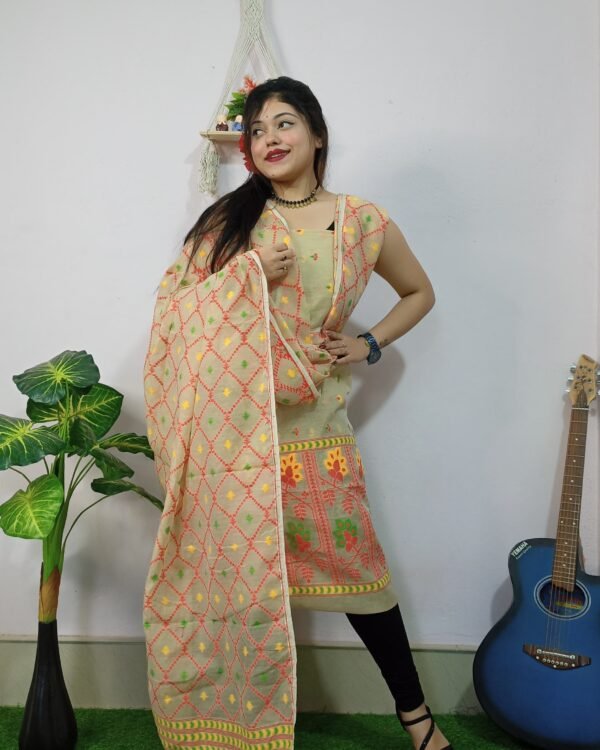 Borfi Tasor Unstitched Jamdani Kurti Set