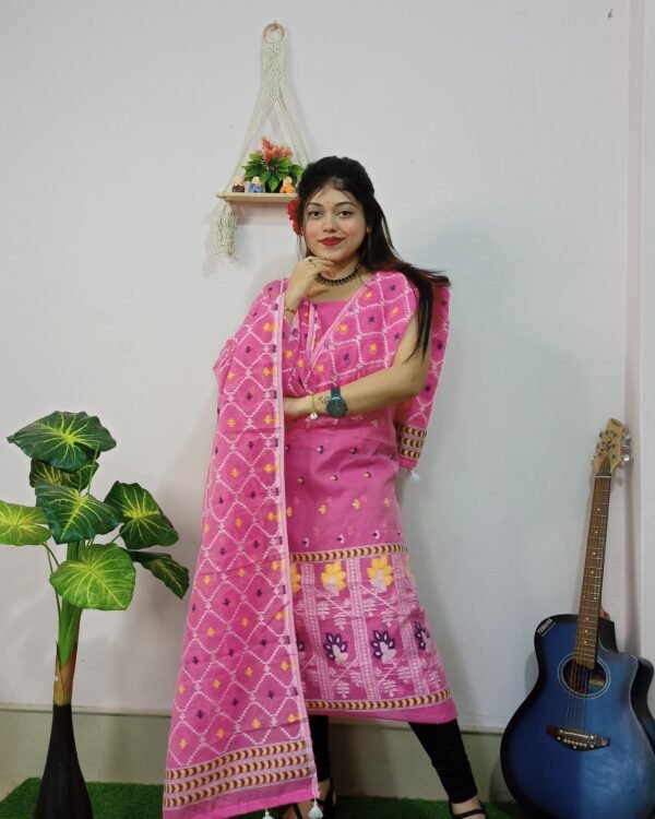 Borfi Pink Unstitched Jamdani Kurti Set