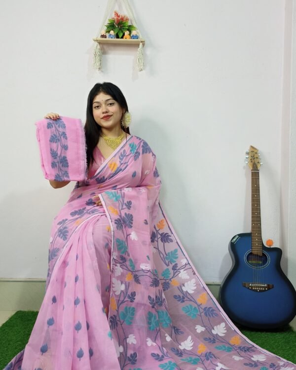 Money Planet Light Pink Soft Jamdani Saree
